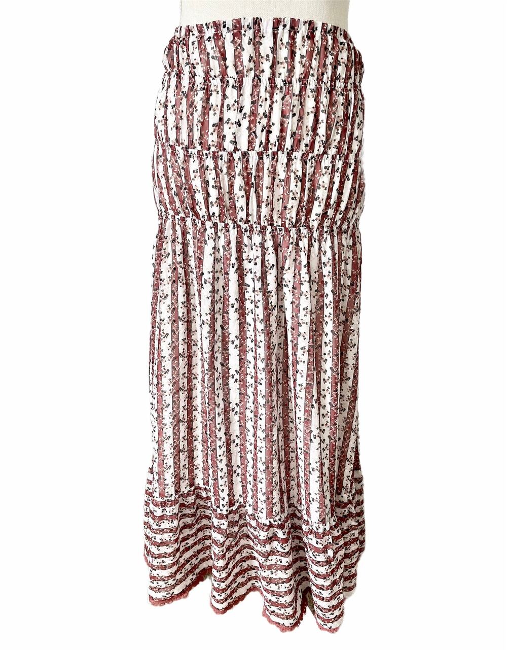 Lost + Wander La Villa Rose Maxi Skirt Berry Stripe Small New